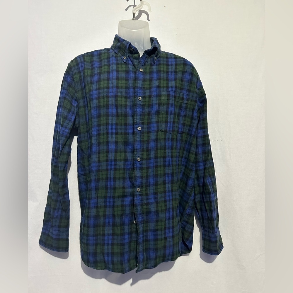 St. John’s Bay Green & Blue Plaid Button-Down Shirt – Men’s Size L